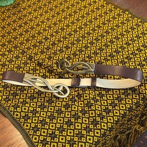 Brown Leather Belt with Gold Buckle